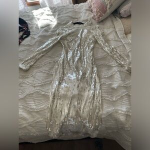 Sequin white dress open back